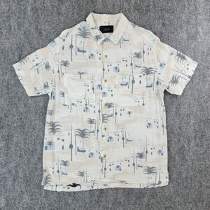 NEUW Shirt Mens Medium White Tropical Short Sleeve Button Up Camp Loop Collar